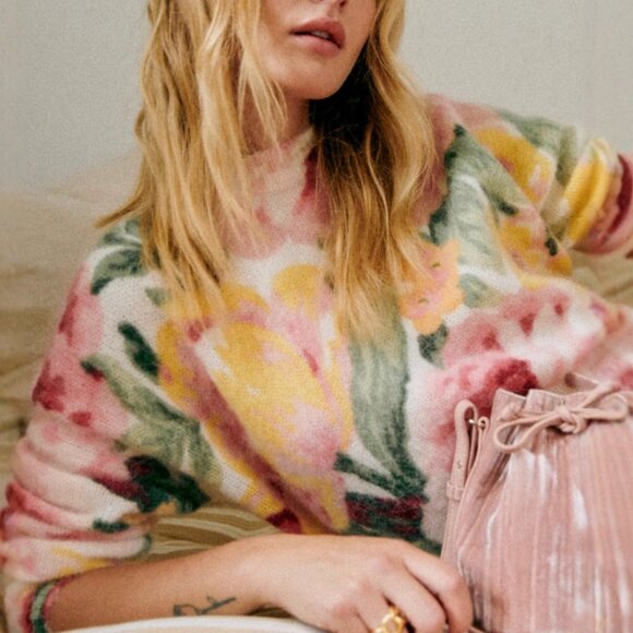 BEST Sezane Clarissa Jumper - London Bouquet Sweater Floral French Knit Causal - Picture 3 of 10